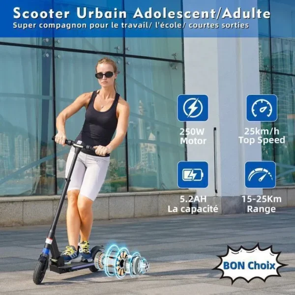YEE GOO - Trottinette Electrique Pliable - Roues 8" - Moteur 250W - Batterie 42V 5.2Ah - Autonomie 15-25km - Vitesse Max 25km/h